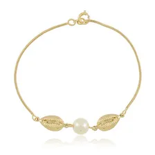 Pulseira Búzios Pérola Banhada A Ouro 18k Comprimento 18 Cm Foto mini 1