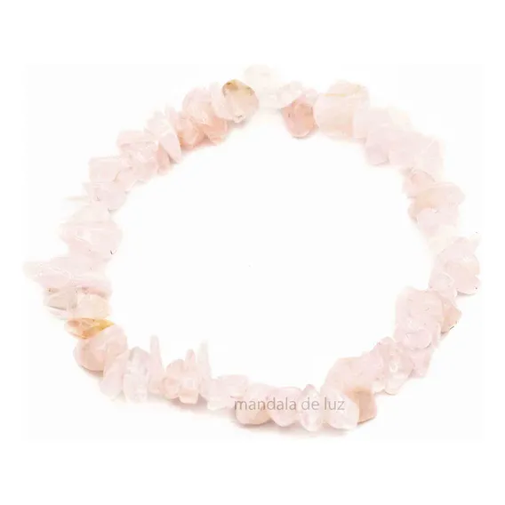 Pulseira Cascalho Pedra Cristal Natural Quartzo Rosa Amor Foto 1