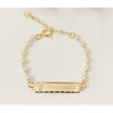 Pulseira Chapinha Folheada Brinco Infantil Nome Bebe Criança Comprimento 14 Foto mini 4