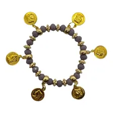 Pulseira Cigana Lilás Dourada Cristal Silicone Com Moedas Foto mini 1