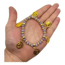Pulseira Cigana Lilás Dourada Cristal Silicone Com Moedas Foto mini 2