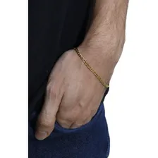 Pulseira Corrente De Pulso Masculina Dourada Elo Fígaro Aço Foto mini 4