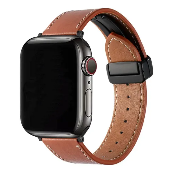 Pulseira Couro Fecho Magnetico Preto Para Apple Watch 41mm Cor Marrom Foto 1