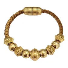 Pulseira Couro Feminina Elegante Dourada Luxo Diâmetro 17 cm Foto mini 1