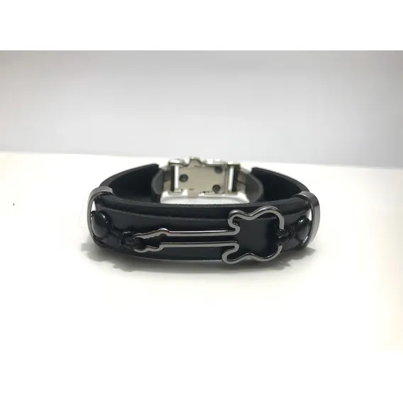 Pulseira Couro Guitarra Violão Música Verniz Masculina Comprimento 19