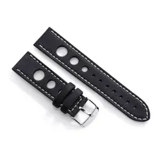 Pulseira Couro Vazada Rally Preta Pespontada 24mm Foto mini 1