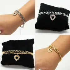 Pulseira Cravejada Com Pingente Coração Foto mini 2