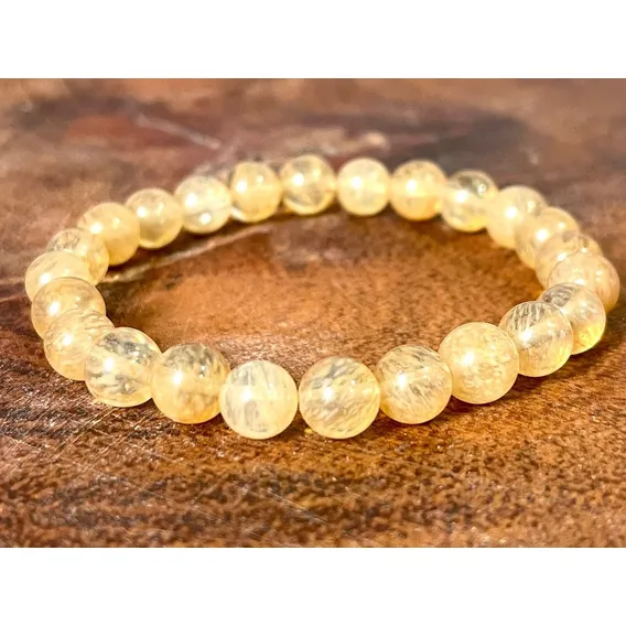 Pulseira Cristal Rutilado Pedra Legítima 8mm Tendencia Top Cor Amarelo Tamanho 19cm Foto 1