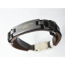 Pulseira De Couro Livrai-me Do Mal Amém Verniz Marrom Foto mini 2
