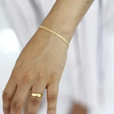 Pulseira De Ouro 18k Feminina Esteira Bismarck 17cm Joia Foto mini 2