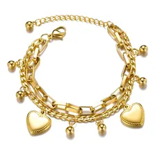 Pulseira Dupla Banhada A Ouro 18k Corações Foto  mini 1