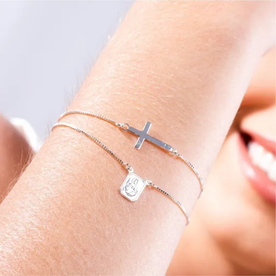 Pulseira Escapulário Nossa Senhora Do Carmo Jesus Prata 925 Comprimento 16 cm Cor Prateado Diâmetro 5.09 cm Foto 1