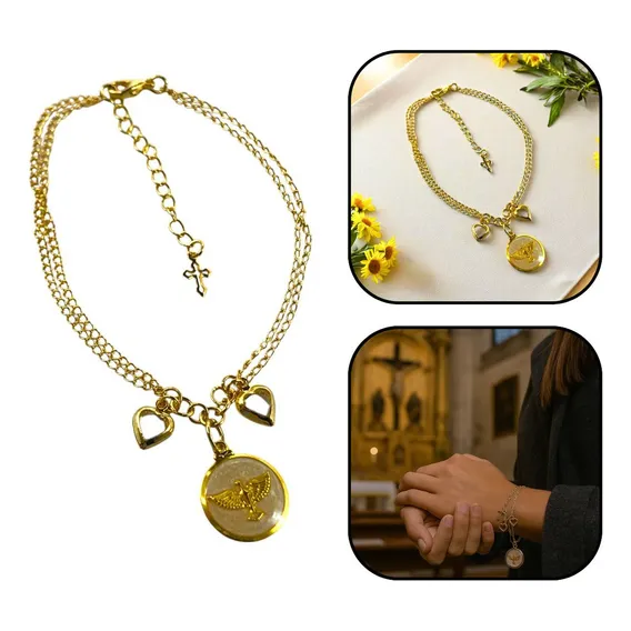 Pulseira Espírito Santo Coração Dourado Foto 1