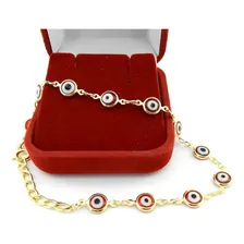 Pulseira Feminina 18cm Olho Grego 6mm Folheada Ouro Pl335 Foto  mini 1