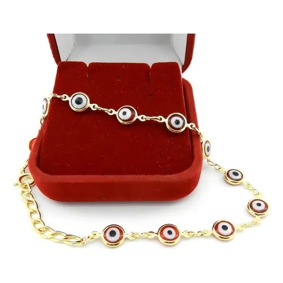 Pulseira Feminina 18cm Olho Grego 6mm Folheada Ouro Pl335 Foto 1