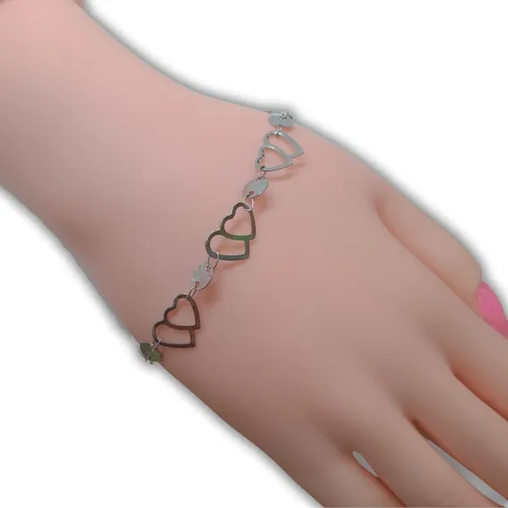 Pulseira Feminina 2 Corações Aço Inox Prateado Rik9 Choker Foto 1