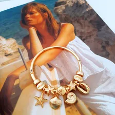 Pulseira Feminina Banhada Pingente Concha Búzios Peixe Sereismo Comprimento 20 cm Foto mini 3