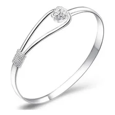 Pulseira Feminina Bracelete Prata Folheado Com Pedras Strass Comprimento 6 cm Diâmetro 6 cm Foto  mini 1