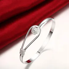 Pulseira Feminina Bracelete Prata Folheado Com Pedras Strass Comprimento 6 cm Diâmetro 6 cm Foto mini  3