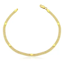 Pulseira Feminina Esteirinha Bismark Coração Ouro 18k Linda Comprimento 19 cm Foto  mini 1