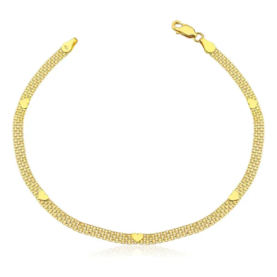 Pulseira Feminina Esteirinha Bismark Coração Ouro 18k Linda Comprimento 19 cm Foto 1