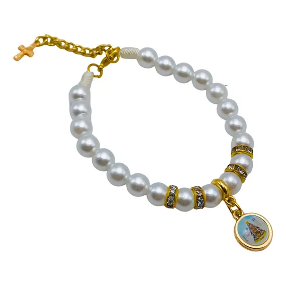 Pulseira Feminina Nossa Senhora Aparecida Pérola Branca Foto 1