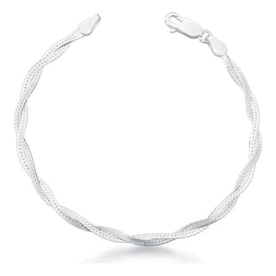 Pulseira Feminina Prata 925 Laminada 2 Fios Trançada Foto 1