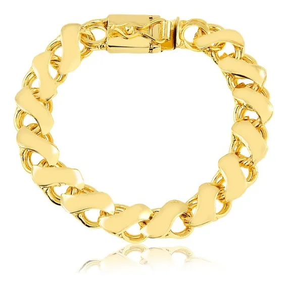 Pulseira Grossa 13mm Moderna Banhada A Ouro 18k Comprimento 22 Cor Dourado Diâmetro 13 Foto 1