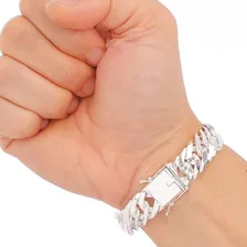 Pulseira Groumet Dupla Fecho Gaveta - Prata 925 Maciça 15mm Foto  mini 1