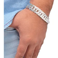 Pulseira Groumet Dupla Prata Maciça 925 Fecho Gaveta 17mm Foto mini 3
