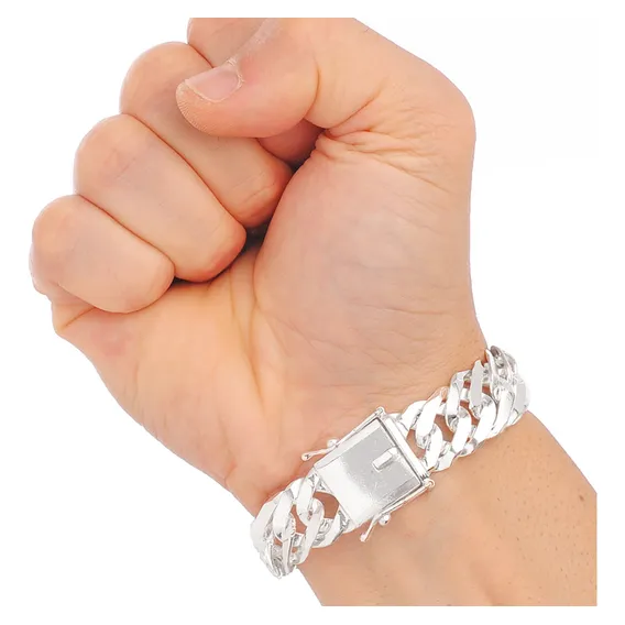 Pulseira Groumet Dupla Prata Maciça 925 Fecho Gaveta 17mm Foto 1