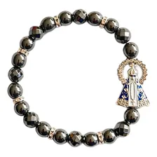 Pulseira Hematita Esferas 6mm Nossa Senhora Aparecida Cor Chumbo Foto mini 1