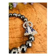 Pulseira Hematita Esferas 6mm Nossa Senhora Aparecida Cor Chumbo Foto mini 3