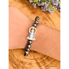Pulseira Hematita Esferas 6mm Nossa Senhora Aparecida Cor Chumbo Foto mini 2