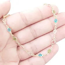 Pulseira Infantil BebĂȘ Pedras Coloridas 14 Cm Folheada Ouro Foto mini 2
