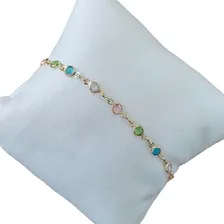 Pulseira Infantil BebĂȘ Pedras Coloridas 14 Cm Folheada Ouro Foto mini 3