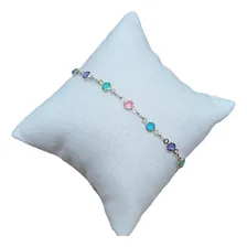 Pulseira Infantil BebĂȘ Pedras Coloridas 14 Cm Folheada Ouro Foto mini 1