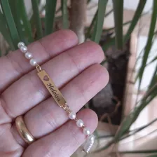 Pulseira Infantil Bebê Perola Chapa Folheada Gravada Nome Foto mini 2