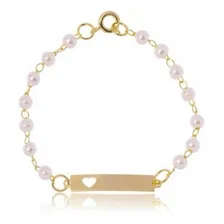 Pulseira Infantil Bebê Perola Chapa Folheada Gravada Nome Foto mini 1