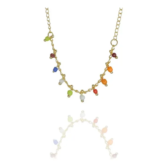 Pulseira Infantil De Pedrinhas Coloridas Folheado A Ouro 18k Foto 1