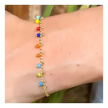 Pulseira Infantil De Pedrinhas Coloridas Folheado A Ouro 18k Foto mini  2