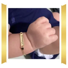 Pulseira Infantil Recém Nascido Banho Ouro 18k Gravação Foto mini 4