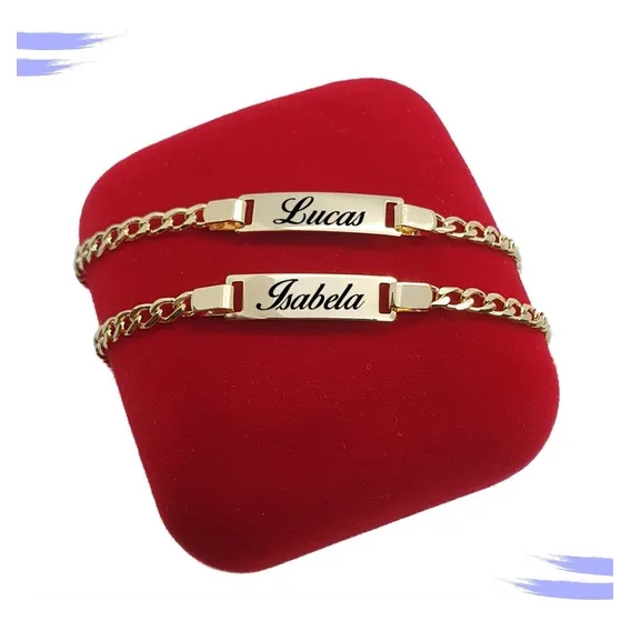 Pulseira Infantil Recém Nascido Banho Ouro 18k Gravação Foto 1