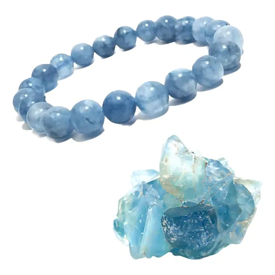 Pulseira Jade Água Marinha - Pedra Da Leveza E Calmaria Comprimento 19 Cm Diâmetro 6 Cm Foto 1