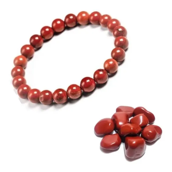 Pulseira Jaspe Vermelha Cristal Da Energia Pedra Natural Comprimento 19 
