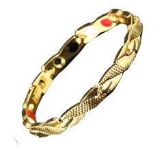 Pulseira Magnética Dourada Aço Inoxidável Foto mini 1