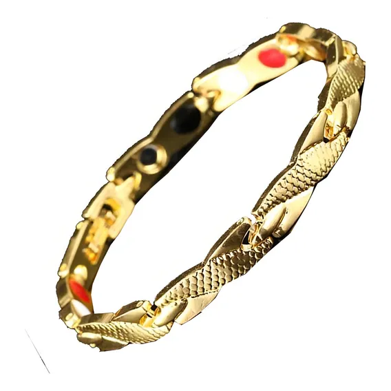 Pulseira Magnética Dourada Aço Inoxidável Foto 1