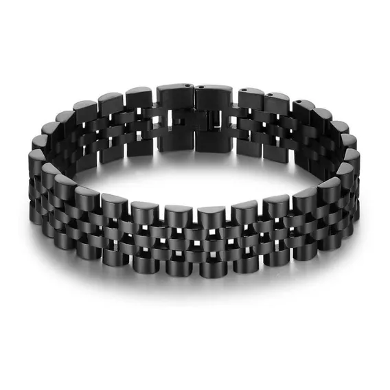 Pulseira Masculina Aço Preta Bracelete Luxo Foto 1