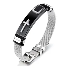 Pulseira Masculina Banhada Ouro 18 Cruz Malha De A莽o S贸 Hoje Comprimento 23 Cor Preta Foto mini 1