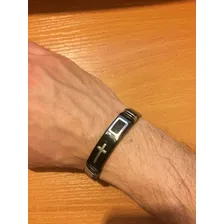 Pulseira Masculina Banhada Ouro 18 Cruz Malha De A莽o S贸 Hoje Comprimento 23 Cor Preta Foto mini 3
